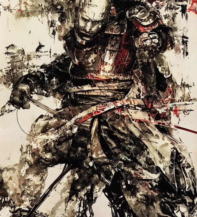 Image similar to heavenly lone samurai, painting, by greg ruthowski, yoshikata amano, yoji shinkawa, alphonse murac, collaborative artwork, beautifully drawn, heavily detailed