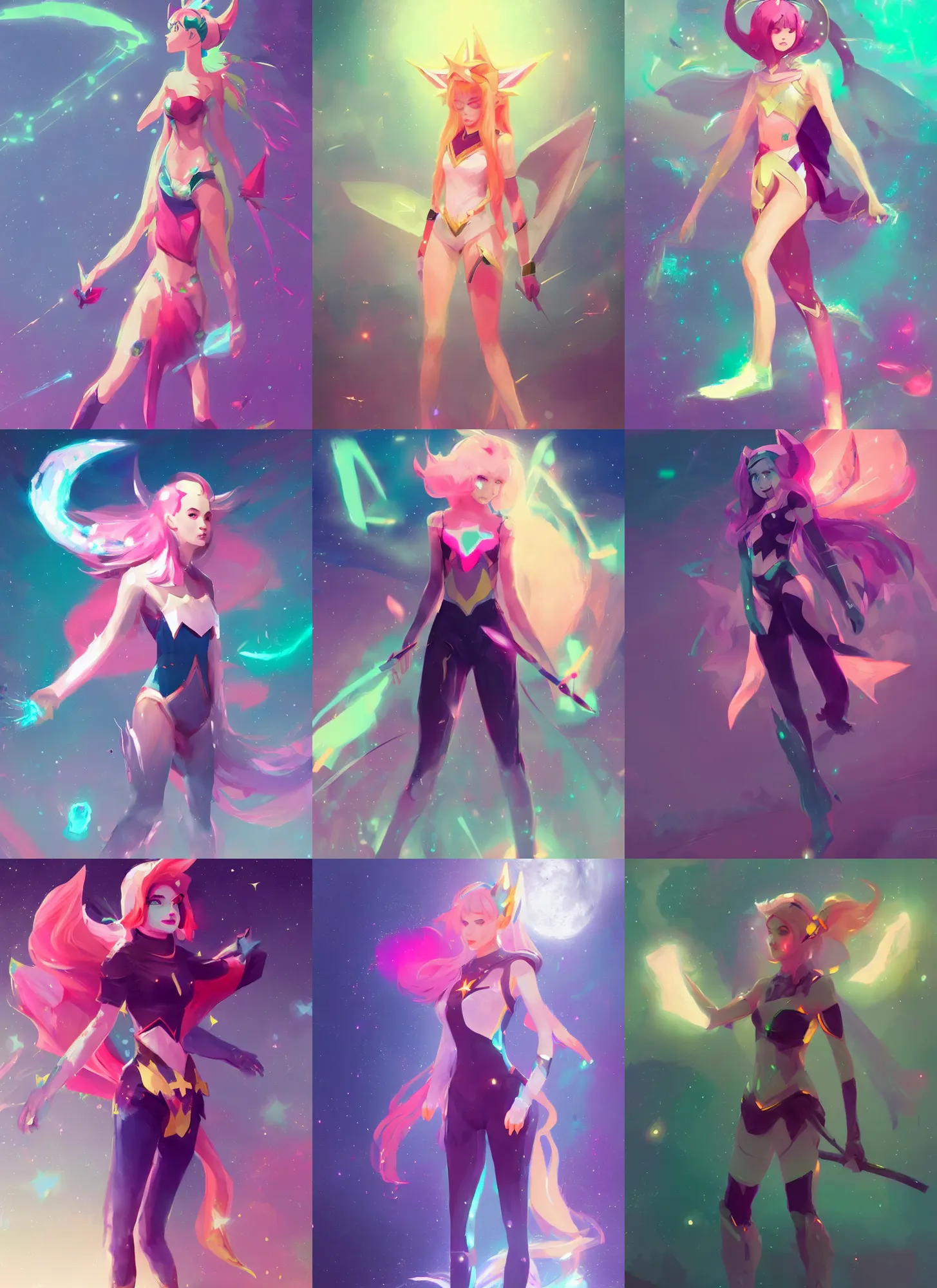 Prompt: a beautiful digital painting art of a full body portrait of a female star guardian, artwork by ismail inceoglu, trending on artstation