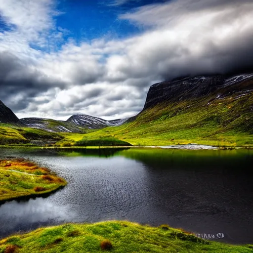 Prompt: beautiful Norwegian landscape, Realistic, HDR, Clear Image