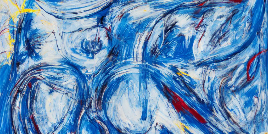 Prompt: chaotic abstract expressionism painting of a face, blue color palette
