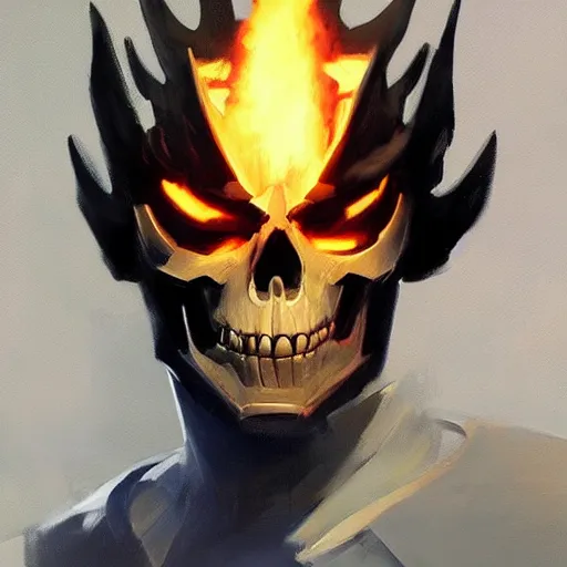 Image similar to greg manchess portrait painting of ghost rider as overwatch character, medium shot, asymmetrical, profile picture, organic painting, sunny day, matte painting, bold shapes, hard edges, street art, trending on artstation, by huang guangjian and gil elvgren and sachin teng