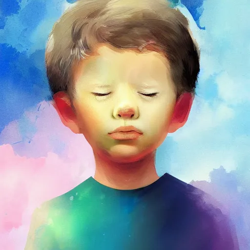 Image similar to a kid thinking of the universe, digital painting, elegant color palette