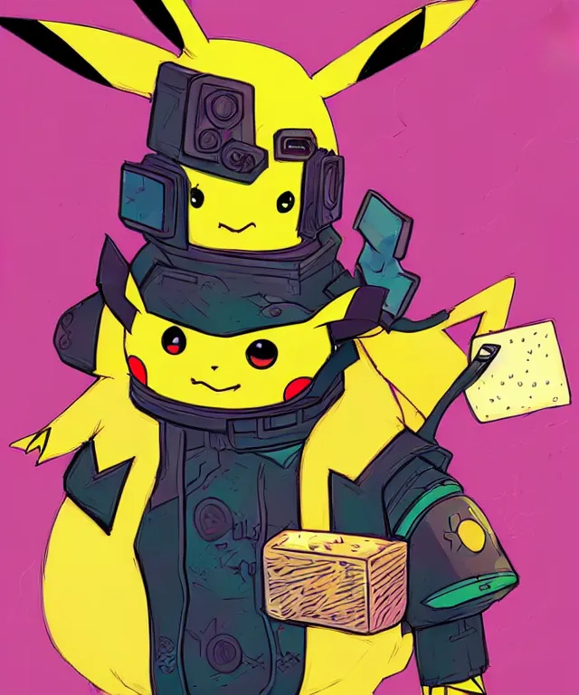 Image similar to a portrait of a cyberpunk pikachu holding a cheese, cyberpunk!, fantasy, elegant, digital painting, artstation, concept art, matte, sharp focus, illustration, art by josan gonzalez