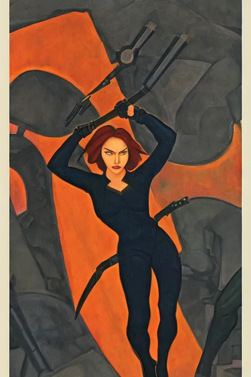 Image similar to black widow ( natasha romanova ), marvel, artwork by nicholas roerich,