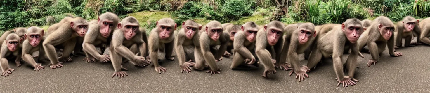 Image similar to a conga line of chunky monkeys