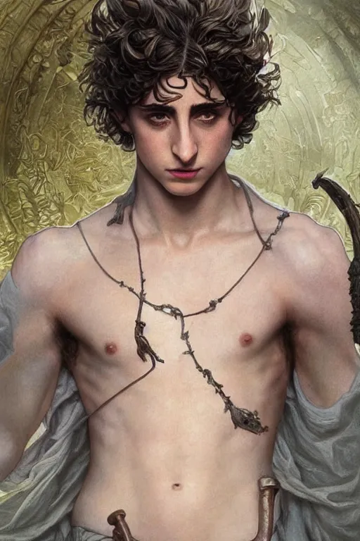 Prompt: ultra realistic illustration, timothee chalamet as perseus from baldurs gate and diablo, intricate, elegant, highly detailed, digital painting, artstation, concept art, smooth, sharp focus, illustration, art by artgerm and greg rutkowski and alphonse mucha