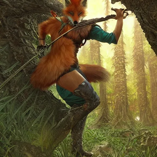 Prompt: An epic fantasy comic book style portrait of a fox as a martial arts expert, temple ruins surrounded by lush meadow and big pines, intricate, elegant, highly detailed, digital painting, artstation, concept art, matte, sharp focus, illustration, art by Artgerm and Greg Rutkowski and Alphonse Mucha