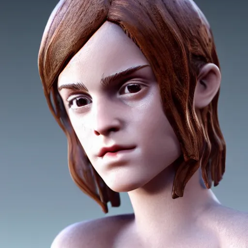 Prompt: wooden figurine of emma watson, blender, unreal engine, concept art, octane render, highly detailed, smooth, sharp focus