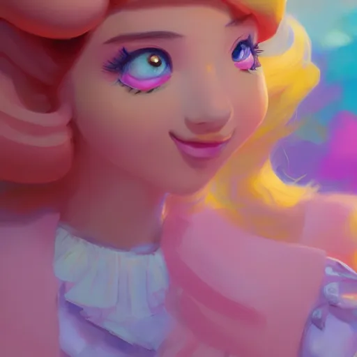 Image similar to painted portrait of princess peach from super mario, fantastically pastel colors, octane render, matte painting concept art, official fanart behance hd artstation by jesper elsing, by rhads and makoto shinkai and lois van baarle and ilya kuvshinov and rossdraws