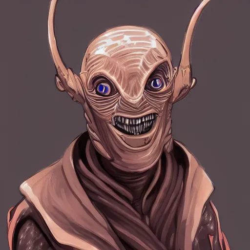 Image similar to concept art for a new star wars alien character wearing robes, detailed portrait, digital art