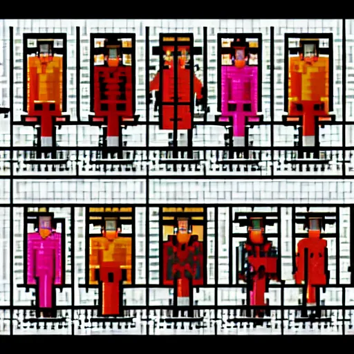 Image similar to Pixel art of The Royal Tenenbaums cast