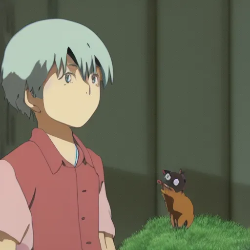 Prompt: guy with a pet in anime made by studio ghibli beautiful scene, smooth, detailed, detailed face, 8k