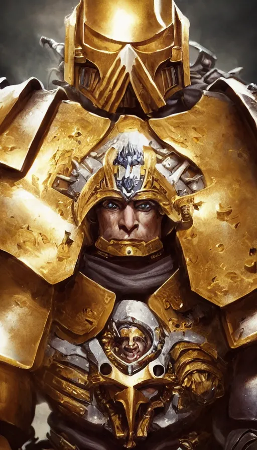 Prompt: warhammer 40k, full-lenght portrait of Emperor of Mankind, beautiful handsome man in massive gold armor, long blonde hair, digital art, illustration, fine details, cinematic, highly detailed, octane render, concept art