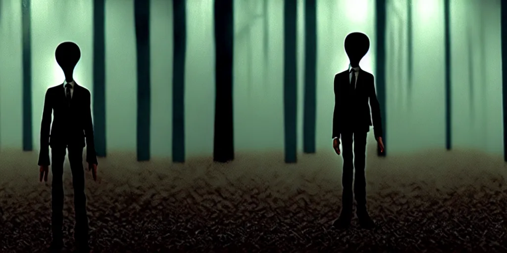 Image similar to slenderman anthony fauci, hyperrealistic, claymation, volumetric lighting, 3 5 mm film still, concept art