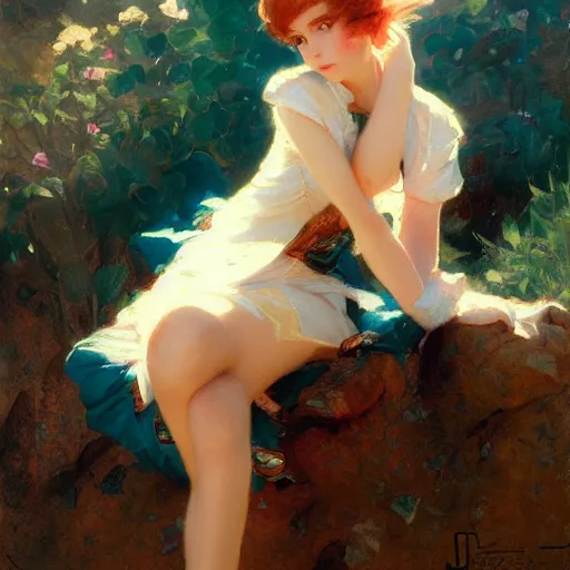 Image similar to a high fashionportrait of a cute anime girl, painting by gaston bussiere, craig mullins, j. c. leyendecker