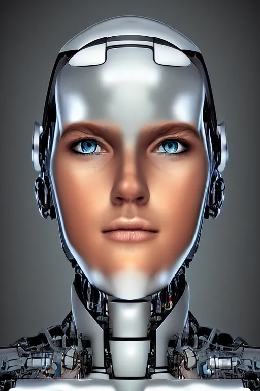 Image similar to robot with human face, female head, woman human face, human face realistic, human head, cyborg frame concept, cyborg by ales-kotnik, sci-fi android female