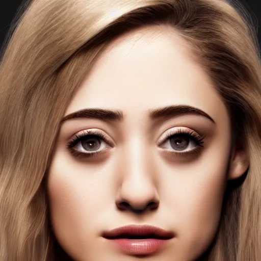 Prompt: blonde eyebrows Emmy Rossum, realistic, photo studio, HDR, 8k, trending on artstation