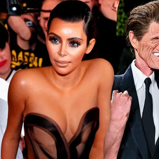 Image similar to willem dafoe fight kim kardashian in ring