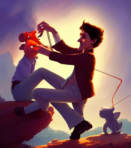 Image similar to justin trudeau as string puppet!, loftis, jesper ejsing, by rhads, makoto shinkai and lois van baarle, ilya kuvshinov, rossdraws, global illumination