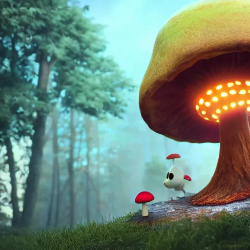 Image similar to : kawaai mushroom Character ,hyper detailed art station  parabolic lighting contest winners unrealengine trending on artstation,cinematic, hyper realism, high detail, octane render, 8k