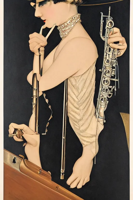 Image similar to a oil painting depicting a Jazz Age high society figure, 1920s style, smooth, highly detailed, high contrast, Coles Phillips, Dean Cornwell, JC Leyendecker, 8K