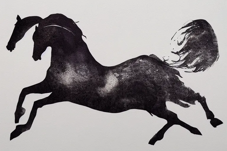 Prompt: bautiful serene horse, healing through motion, minimalistic ink aribrush painting on white background