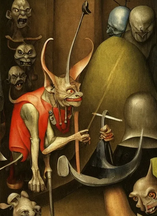 Image similar to a medieval goblin watching television painted by hieronymus bosch, detailed digital art, trending on Artstation