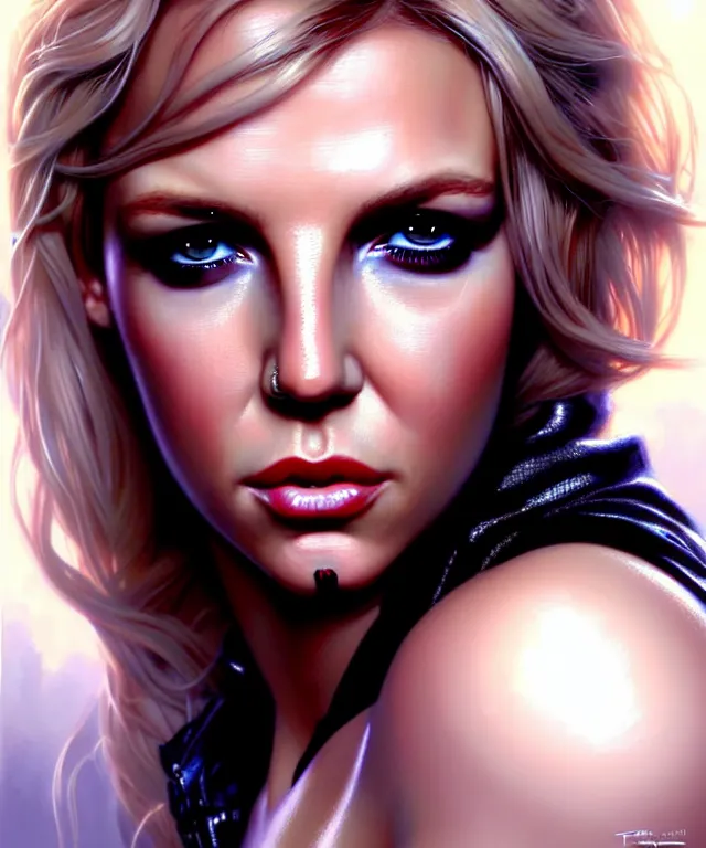 Prompt: britney spears as black widow, beautiful face, highly detailed face!!!, blue eyes,,,!, extremely detailed!, digital painting, unreal engine 5, art by tom bagshaw