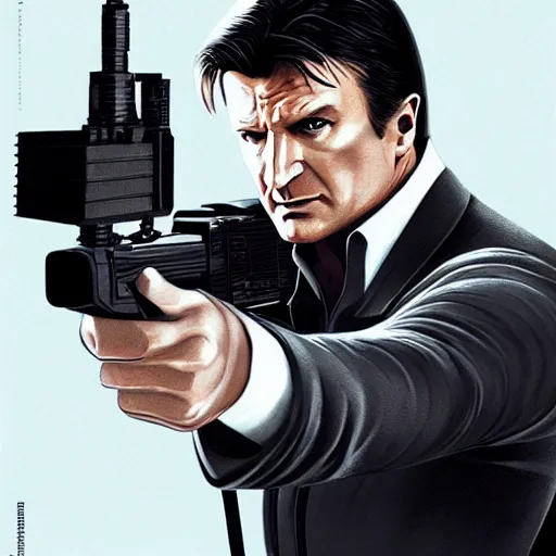 Prompt: Nathan Fillion as James Bond in Goldeneye 007 assassinating a guard with silenced Walther PPK in secret facility , volumetric lighting, cinematic, intricate, elegant, highly detailed, movie still, artstation, smooth, sharp focus, illustration, art by artgerm and greg rutkowski and alphonse much