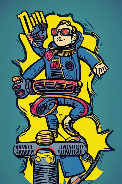 Image similar to fallout 7 6 retro futurist illustration art by butcher billy, sticker, colorful, illustration, highly detailed, simple, smooth and clean vector curves, no jagged lines, vector art, smooth andy warhol style