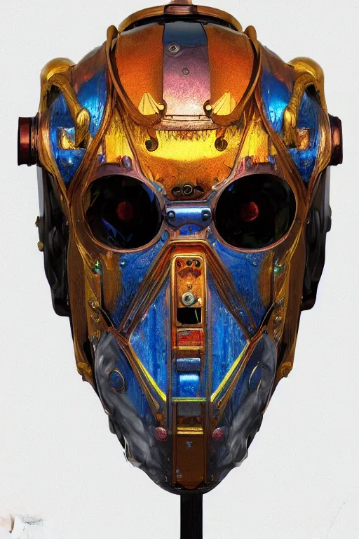 Image similar to colorful vivid steampunk mask minimalist fantasy art robot ninja helmet, global illumination ray tracing hdr fanart arstation by sung choi and eric pfeiffer and gabriel garza and casper konefal