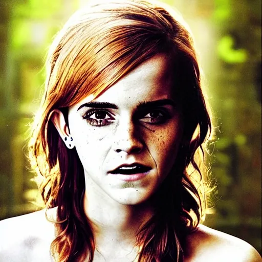 Image similar to epic photoshoot of emma watson as a zombie. super detailed, hyper realistic, detailed eyes, detailed smile, pretty, incredible