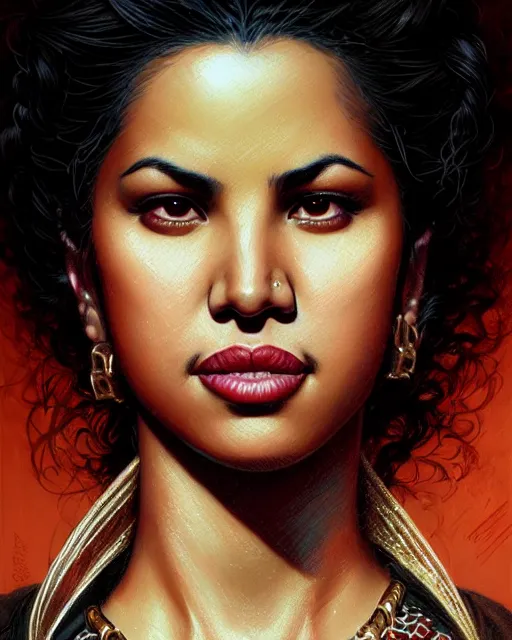 Image similar to selena quintanilla perez, character portrait, portrait, close up, concept art, intricate details, highly detailed by greg rutkowski, michael whelan and gustave dore