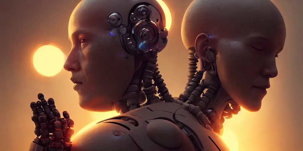 Image similar to meditating robotic body style monk with cybernetic enhancements, scifi character portrait by greg rutkowski, craig mullins, cinematic lighting, dystopian scifi outfit, profile picture, mechanical, cyborg, half robot ultra realistic 8 k resolution.