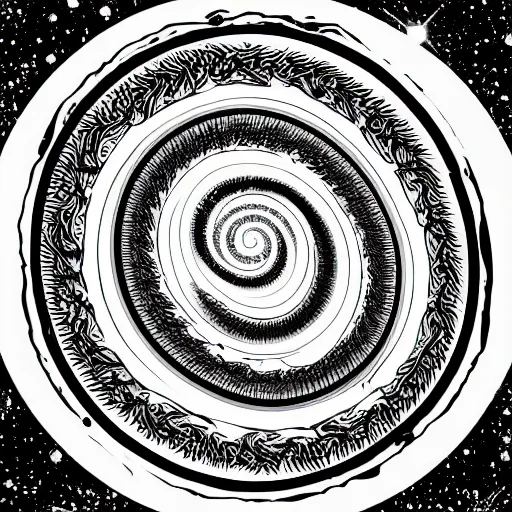 Prompt: black and white illustration spiral galaxy vector