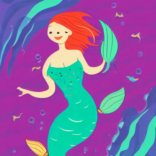 Image similar to Full body mermaid swimming in the sea, Anthropomorphized, portrait, highly detailed, colorful, illustration, smooth and clean vector curves, no jagged lines, vector art, smooth