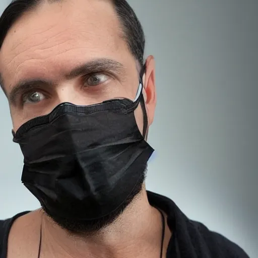 Prompt: a man in a black medical mask, dark hair undercut