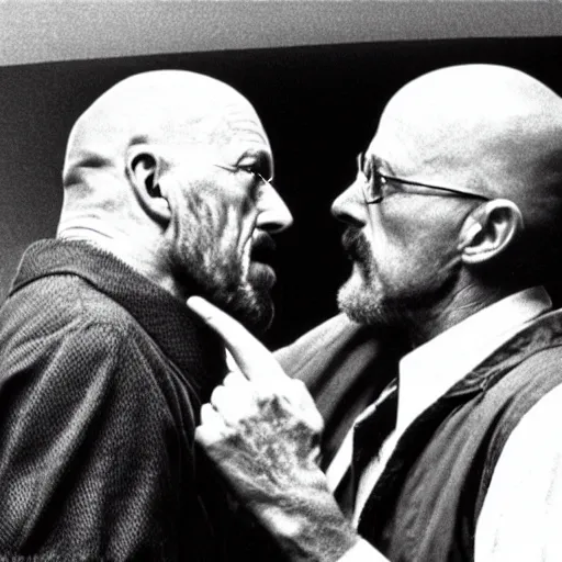 Image similar to old jonathan banks kissing walter white, movie still