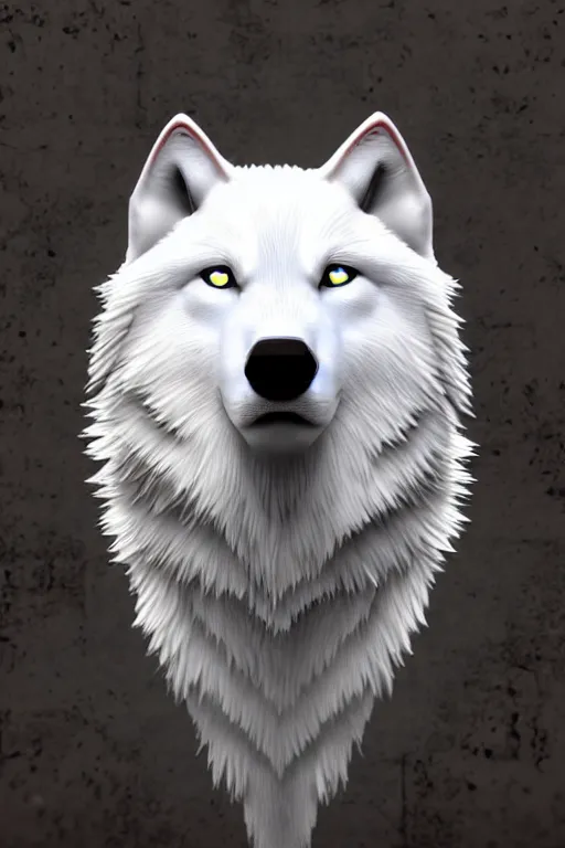 Prompt: the face of a white wolf 3D screen lock art.