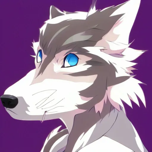 Image similar to key anime visual portrait of an anthropomorphic anthro wolf fursona, in a jacket, with handsome eyes, official modern anime art