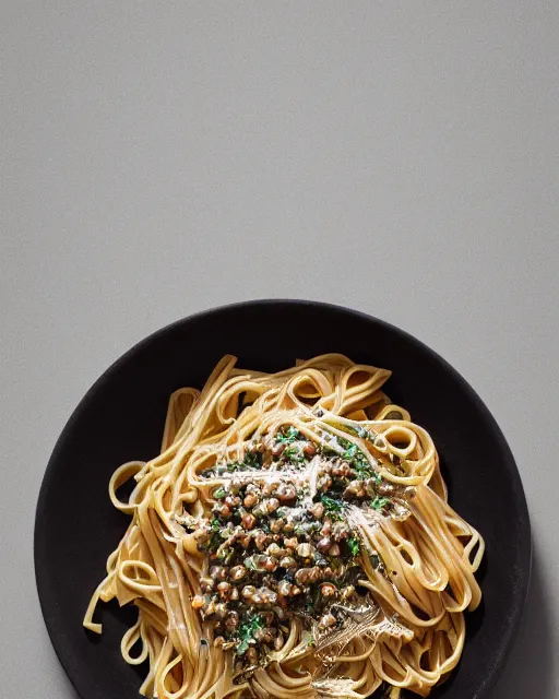 Prompt: pasta dish with anchovies and capers, lunch, cinematic lighting, hyper realism, octane render, 8 k, hyper detailed.