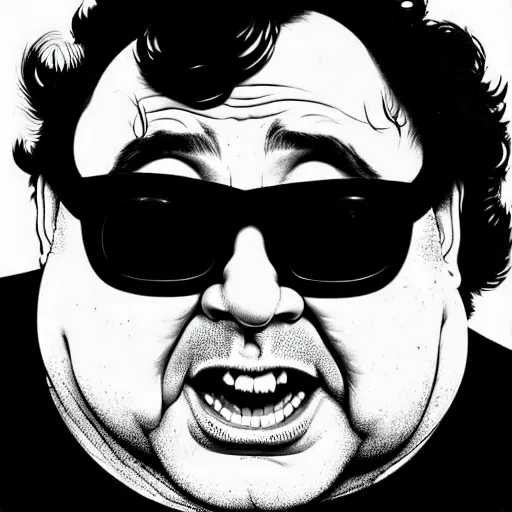 Prompt: chubby danny devito, high details, bold line art, by vincent di fate and joe fenton, inking, etching, screen print, masterpiece, trending on artstation, sharp, high contrast, hyper - detailed,, hd, 4 k, 8 k