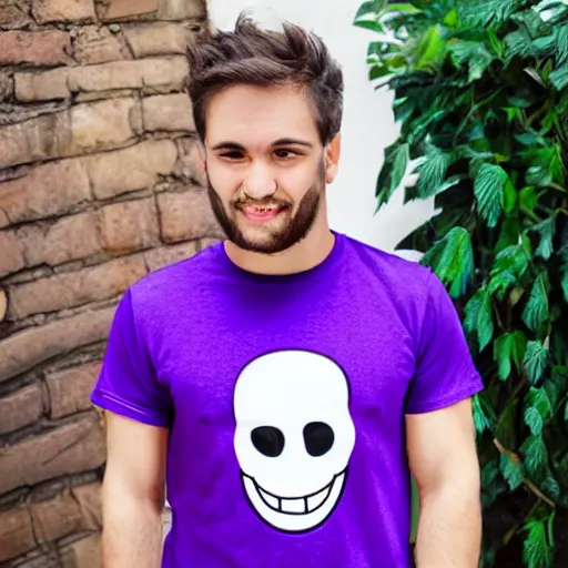 Image similar to a purple t-shirt with a cartoon face