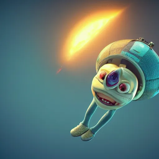 Prompt: 3d renderA brain riding a rocketship heading towards the moon, octane render, pixar style,