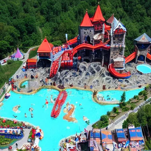 Prompt: dracula castle transylvania waterpark