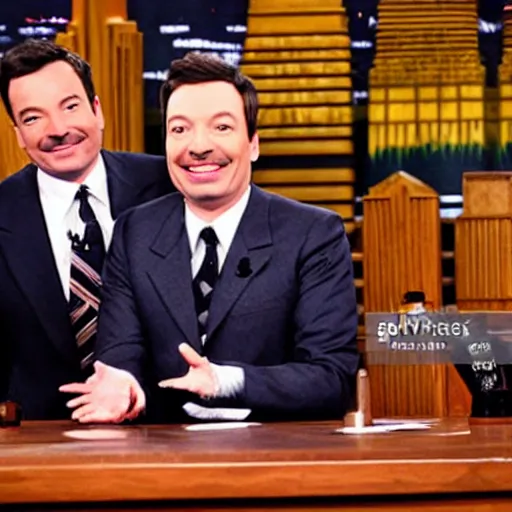 Prompt: jimmy fallon interviewing adolf hitler