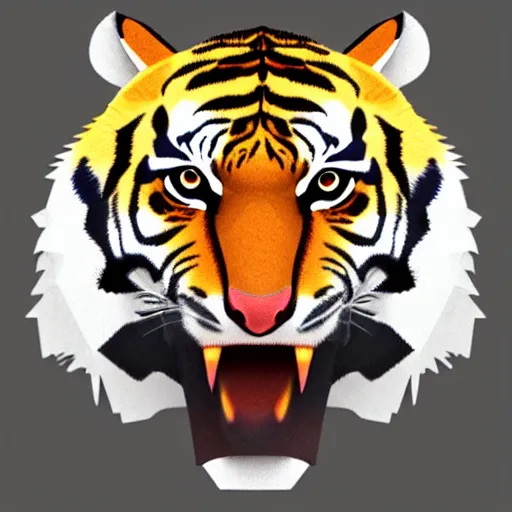 Prompt: front shot of a tiger, low poly, digital art