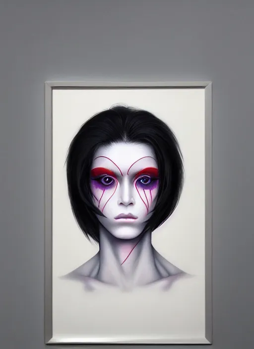 Image similar to beautiful matte airbrush portrait of an androgynous face with big sad eyes crying on a white background, 8 0's airbrush aesthetic, art by pater sato, ayami kojima and yoshitaka amano