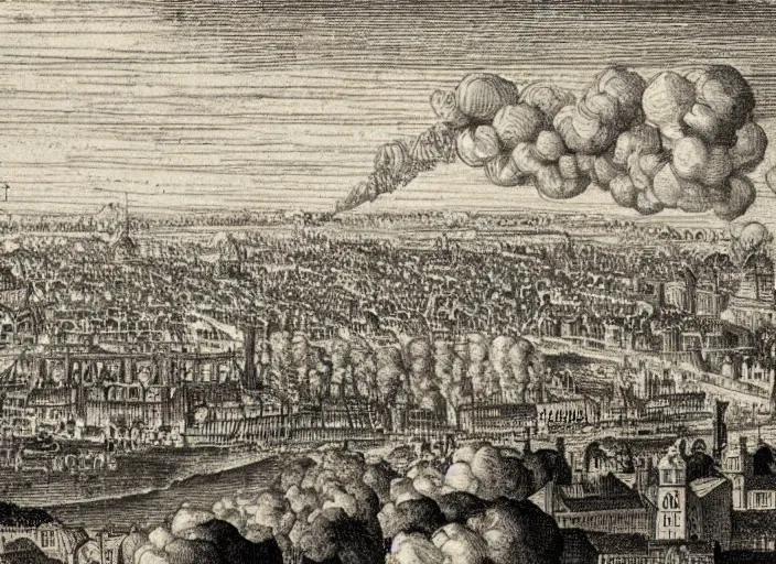 Image similar to detail from Hollar’s Panoramic view of the Great Fire of London, 1647