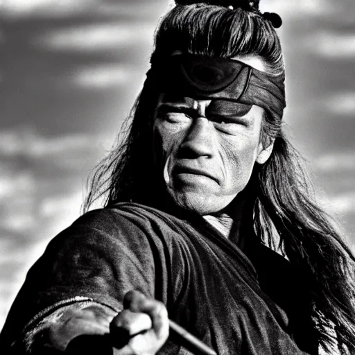 Image similar to Arnold Schwarzenegger as samurai , an film still